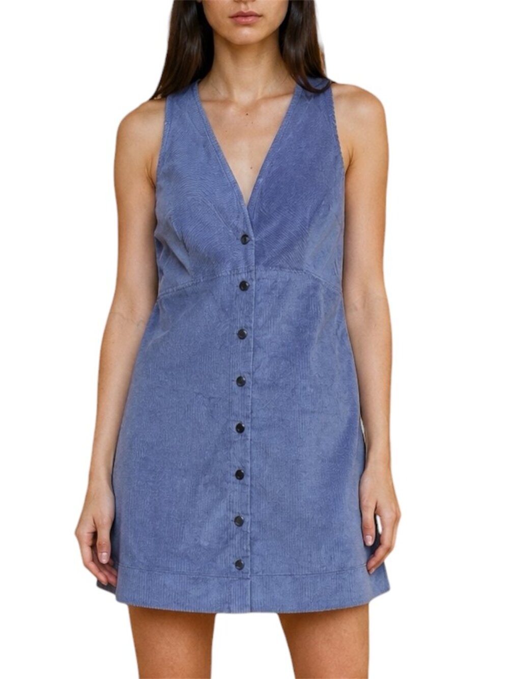 XS Free People Rolling Thunder Blue Corduroy Mini Dress
